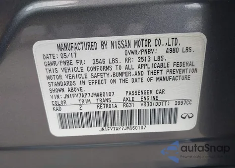 2018 Infiniti Q50 3.0T Red Sport 400 z USA, uszkodzony, nr VIN JN1FV7AP7JM460107